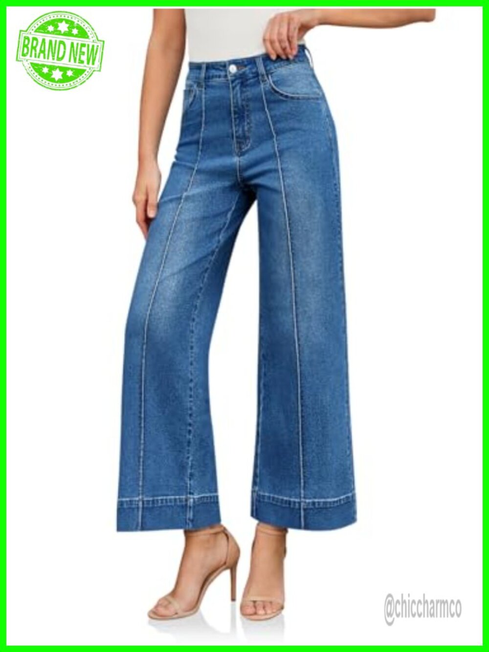 High Waisted Wide Leg Cropped Stretch Denim Jeans Baggy Fit Women